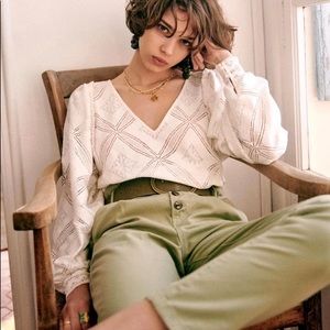 Sezane Lauren Blouse size 36 US 6 Ecru